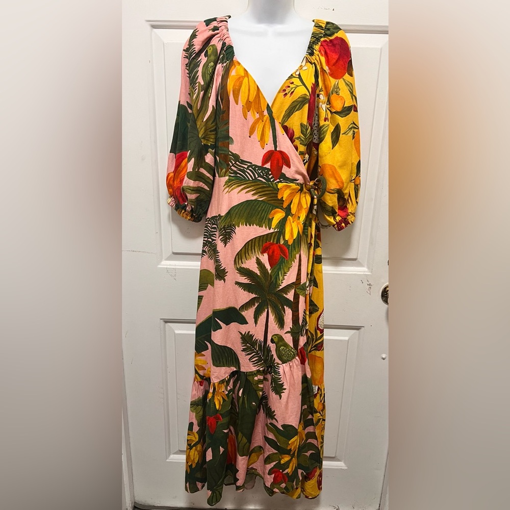Farm Rio Mixed Print Tropical  Wrap Dress Size M
